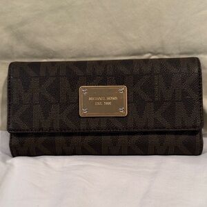 Michael Kors Dark Brown Clutch with Gold Plate